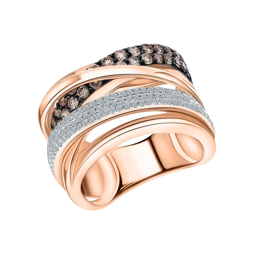 Золотое кольцо с бриллиантами и бриллиантами коньячными природными