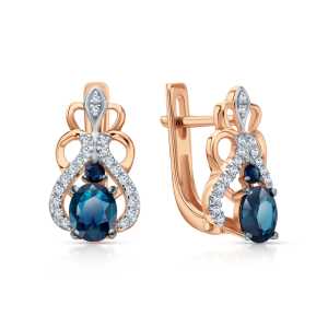 Золотые серьги с бриллиантами природными и сапфирами природными