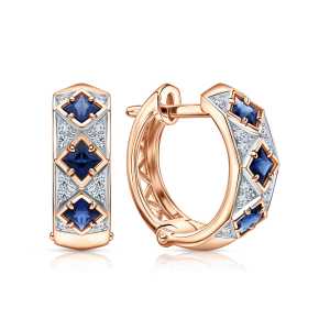 Золотые серьги с бриллиантами природными и сапфирами природными