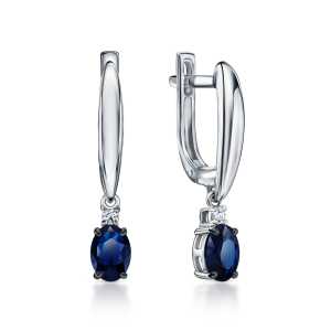 Золотые серьги с бриллиантами природными и сапфирами природными