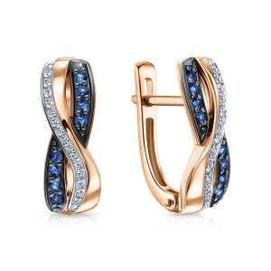 Золотые серьги с бриллиантами природными и сапфирами природными