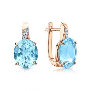 Золотые серьги с бриллиантами природными и топазами природными