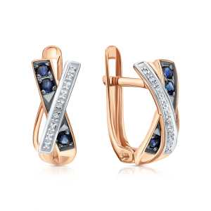 Золотые серьги с бриллиантами природными и сапфирами природными