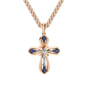 Золотой крестик с сапфирами природными