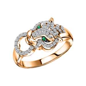 Золотое кольцо с бриллиантами природными и изумрудами природными